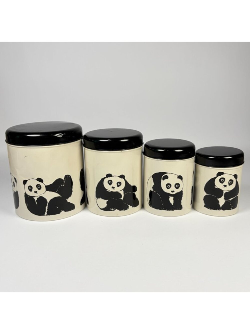 Vintage 1984 Taylor & Ng Panda Tin Metal Canister Set of 4 with Lids Made Japan